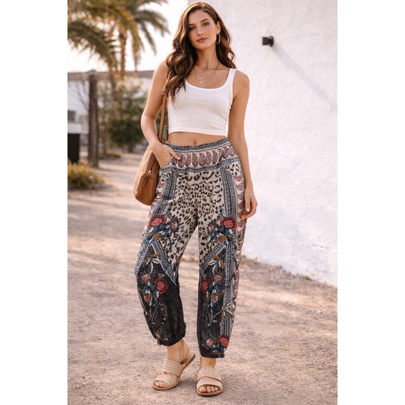 Free People Pants - Free People Boho Patchwork Harem Pants Linen Blend Tapered Festival Women's M